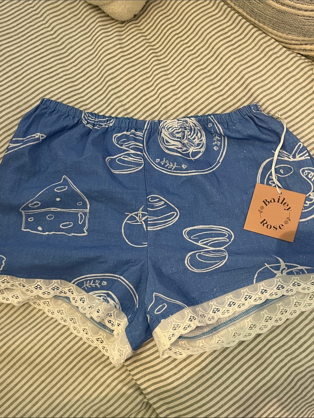 Bailey Rose Blue Printed Lace-Trim Women's Sleep Shorts - Picture 1 of 3